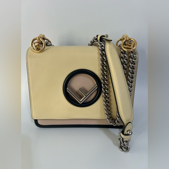Handbags - Fendi Kan Tri Color Yellow Beige Blue Chain Strap Authentic